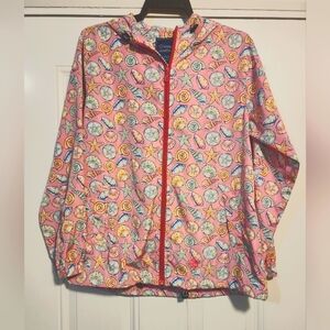 Simply Southern Pink Seashell Patterned Windbreaker/Jacket Hoodie EUC XL